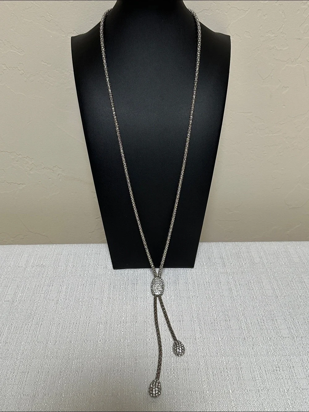 Chico’s Pave’ Crystal Pendant & Drops Silver Tone Y Lariat Necklace